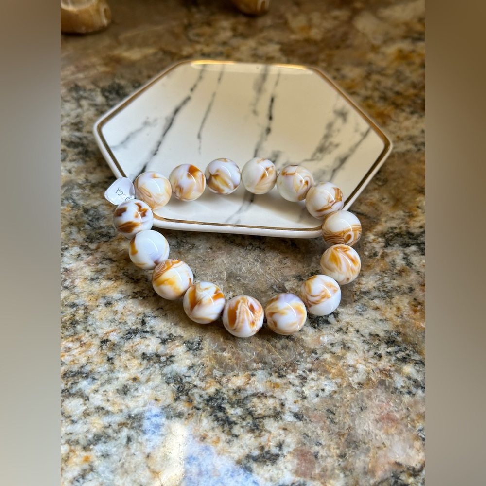 White & Caramel Mexican Beeswax Beaded Bracelet